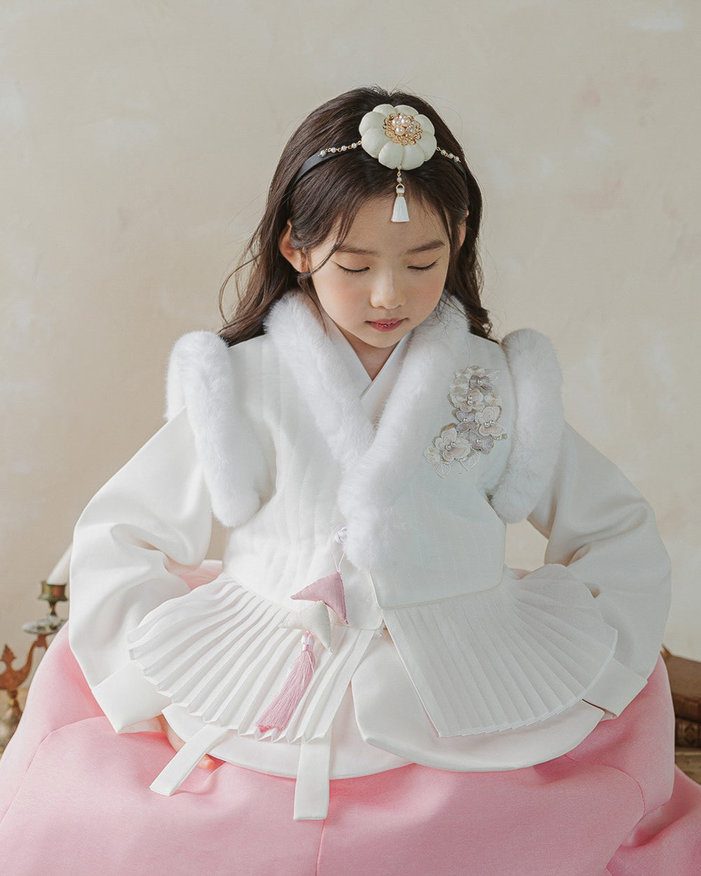 Ivory Pleated Fur Hanbok Vest