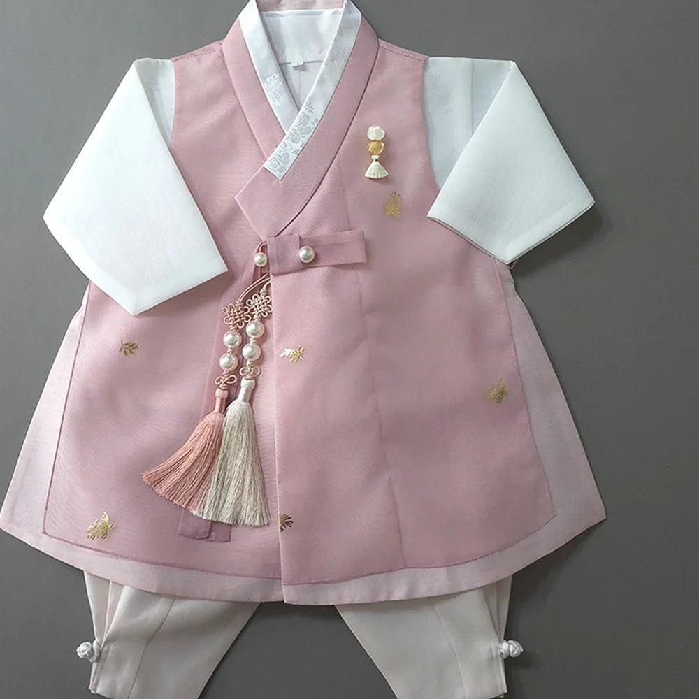Heesung Pink Boy Hanbok by Native Korean with a decorative Norigae tassel