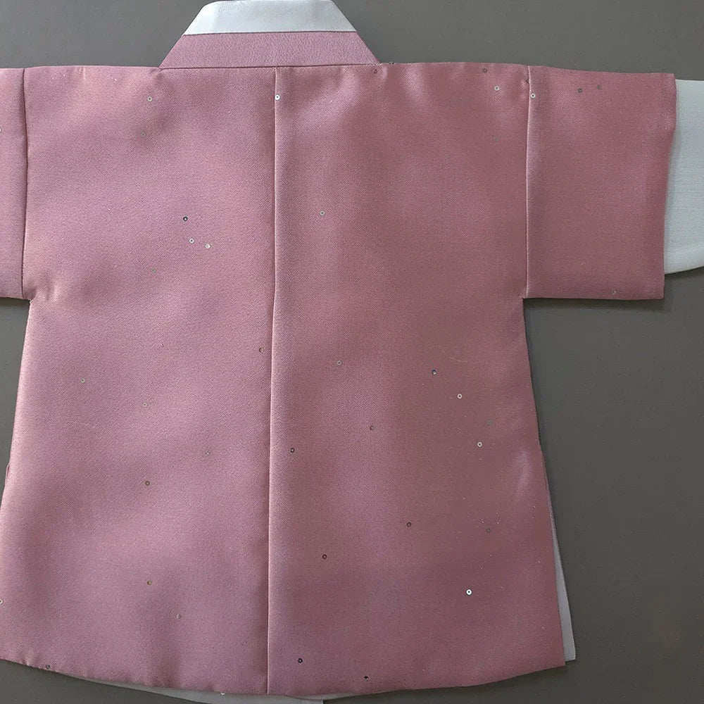 Pearl pink Native Korean Boy Hanbok jacket featuring subtle sequin embellishments.