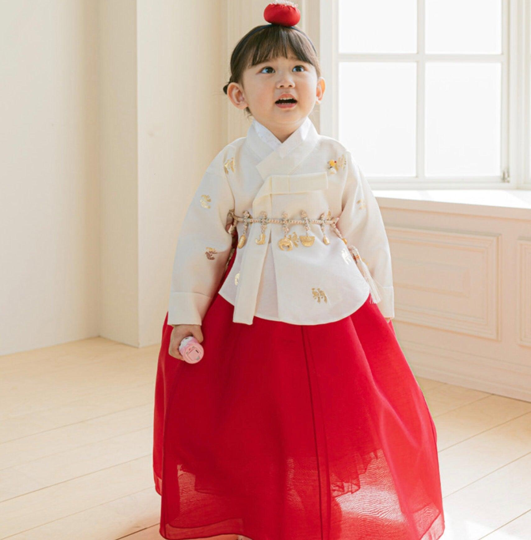 Iseo Red Girl Hanbok (100D-15YR) - Native Korean