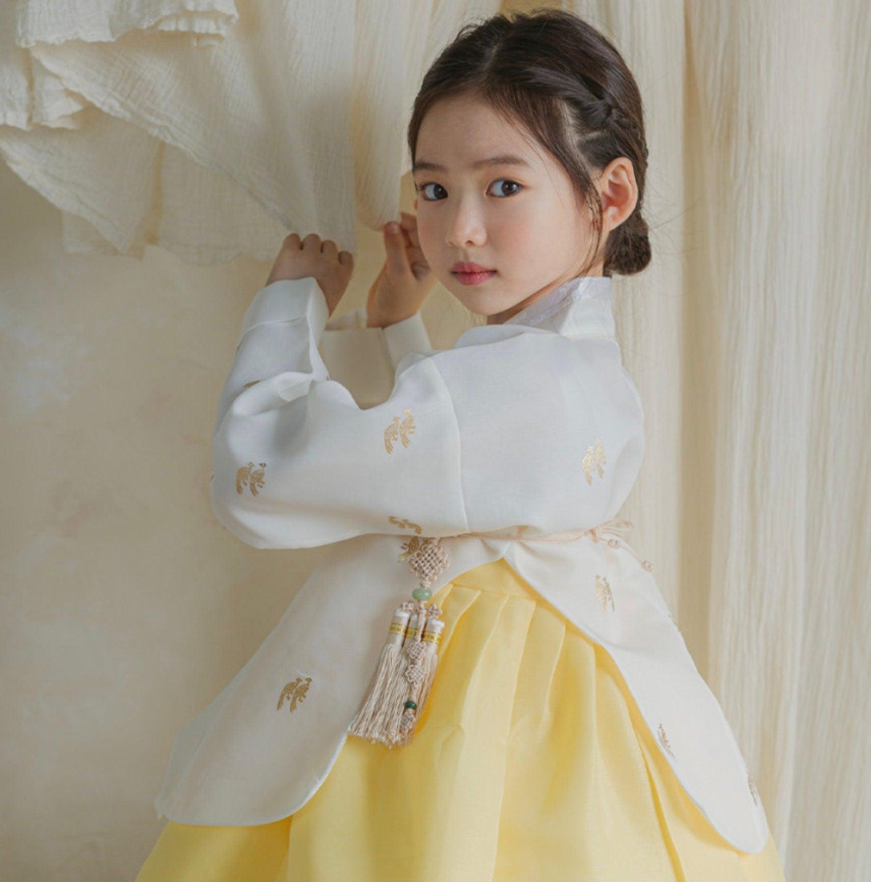 Iseo White Yellow Skirt Girl Hanbok (100D-15YR) - Native Korean