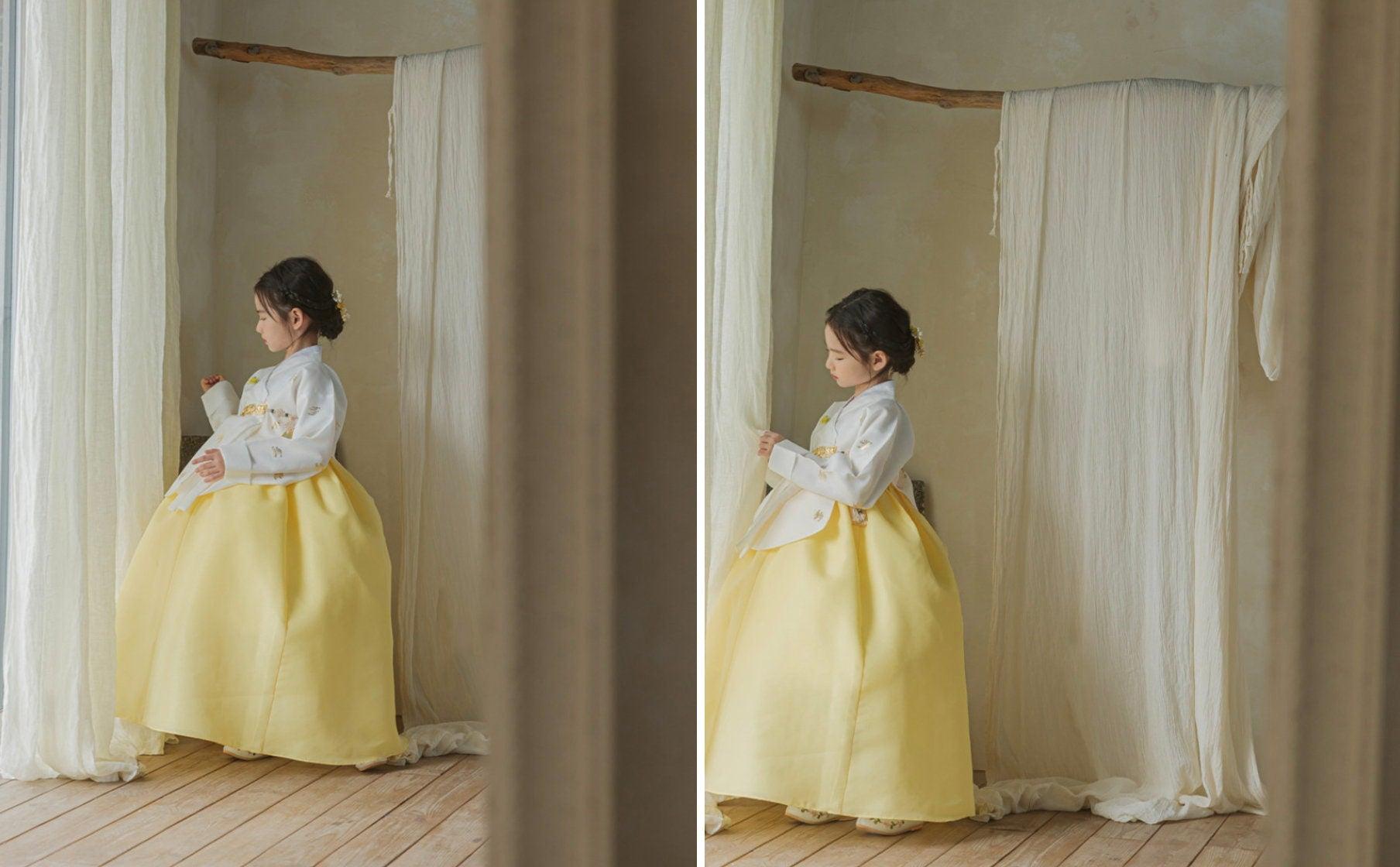 Iseo White Yellow Skirt Girl Hanbok (100D-15YR) - Native Korean