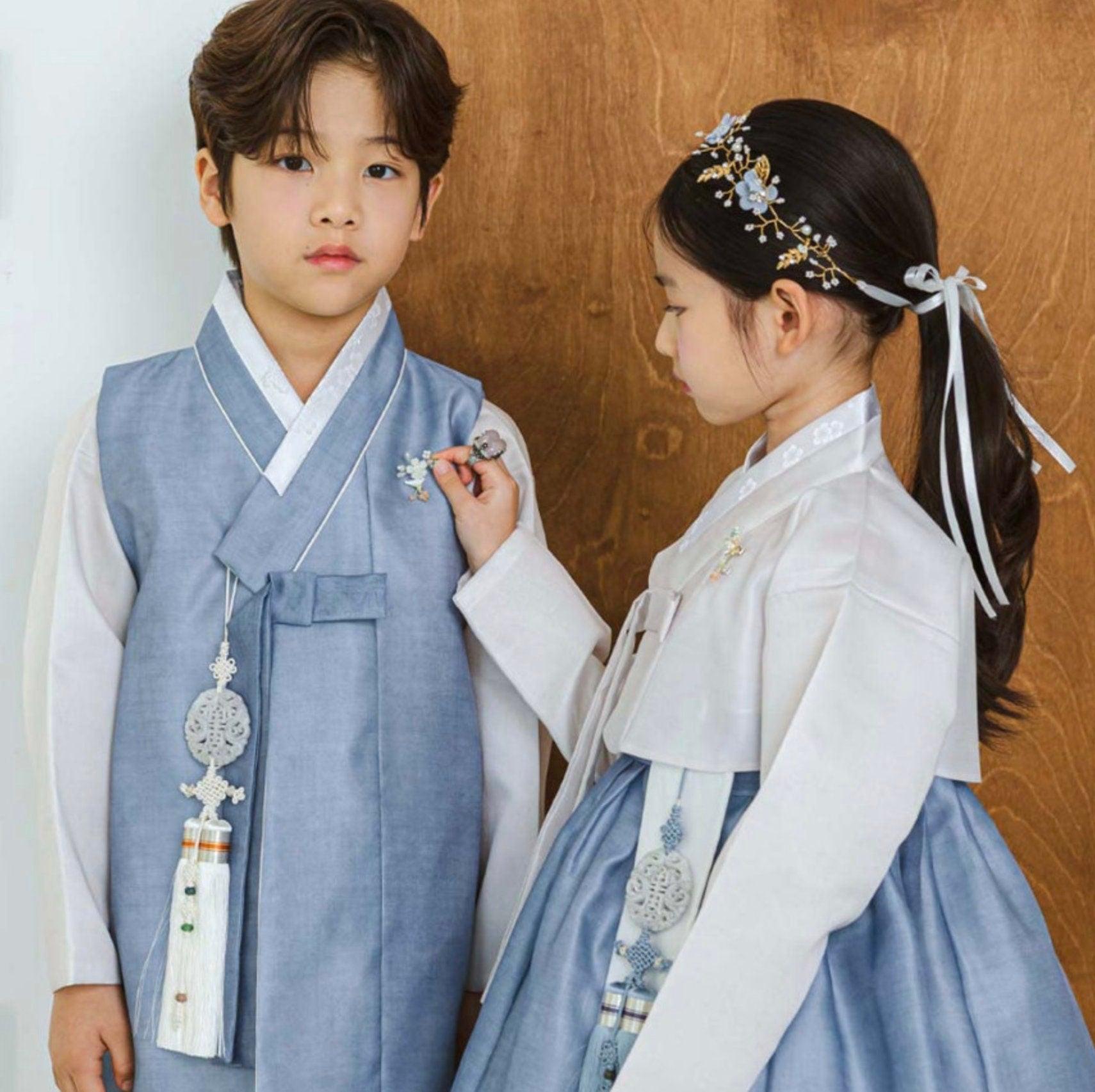 Jaehee Blue L.Beige Boy Hanbok (100D-10YR) - Native Korean