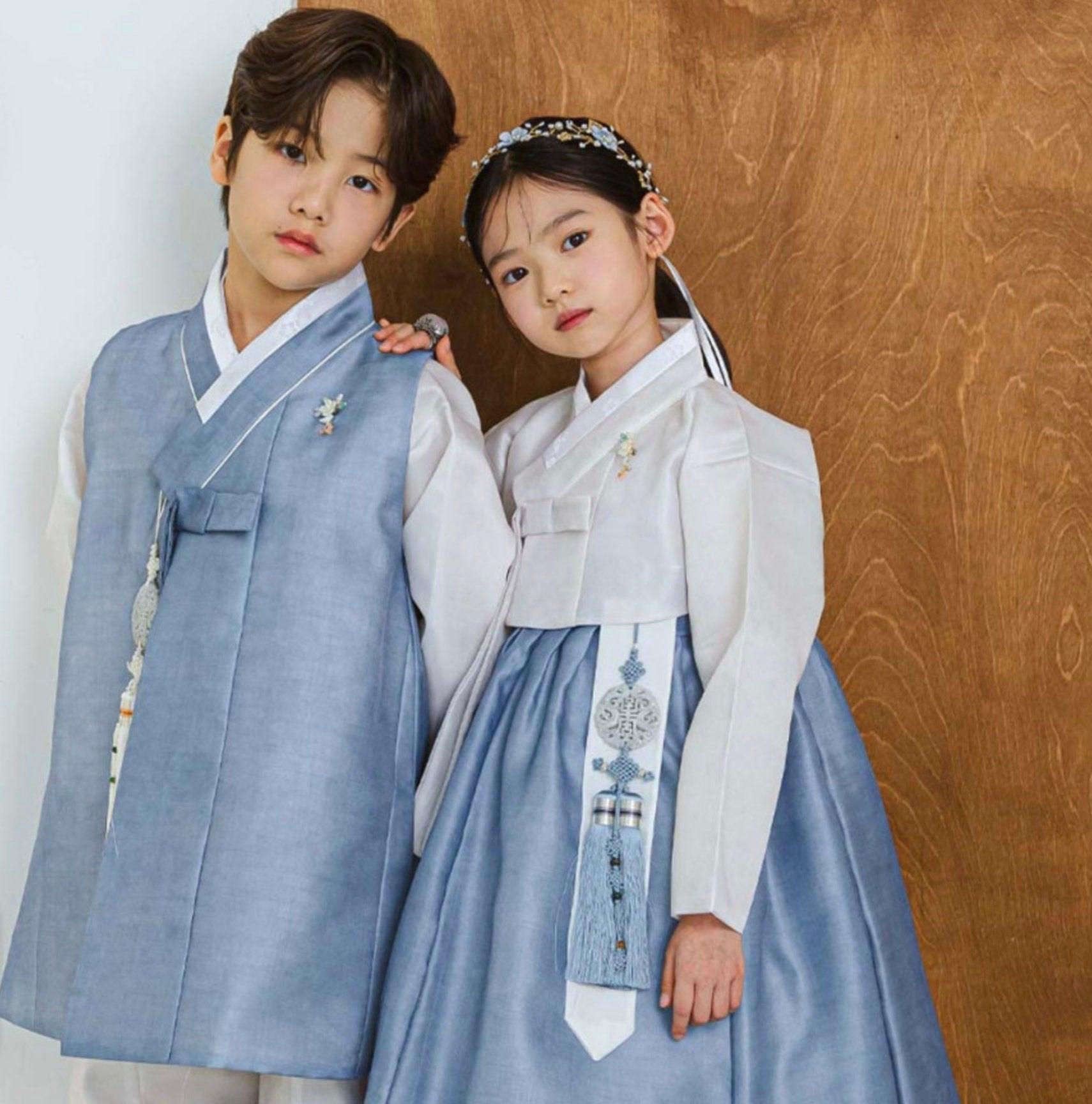 Jaehee Blue L.Beige Boy Hanbok (100D-10YR) - Native Korean