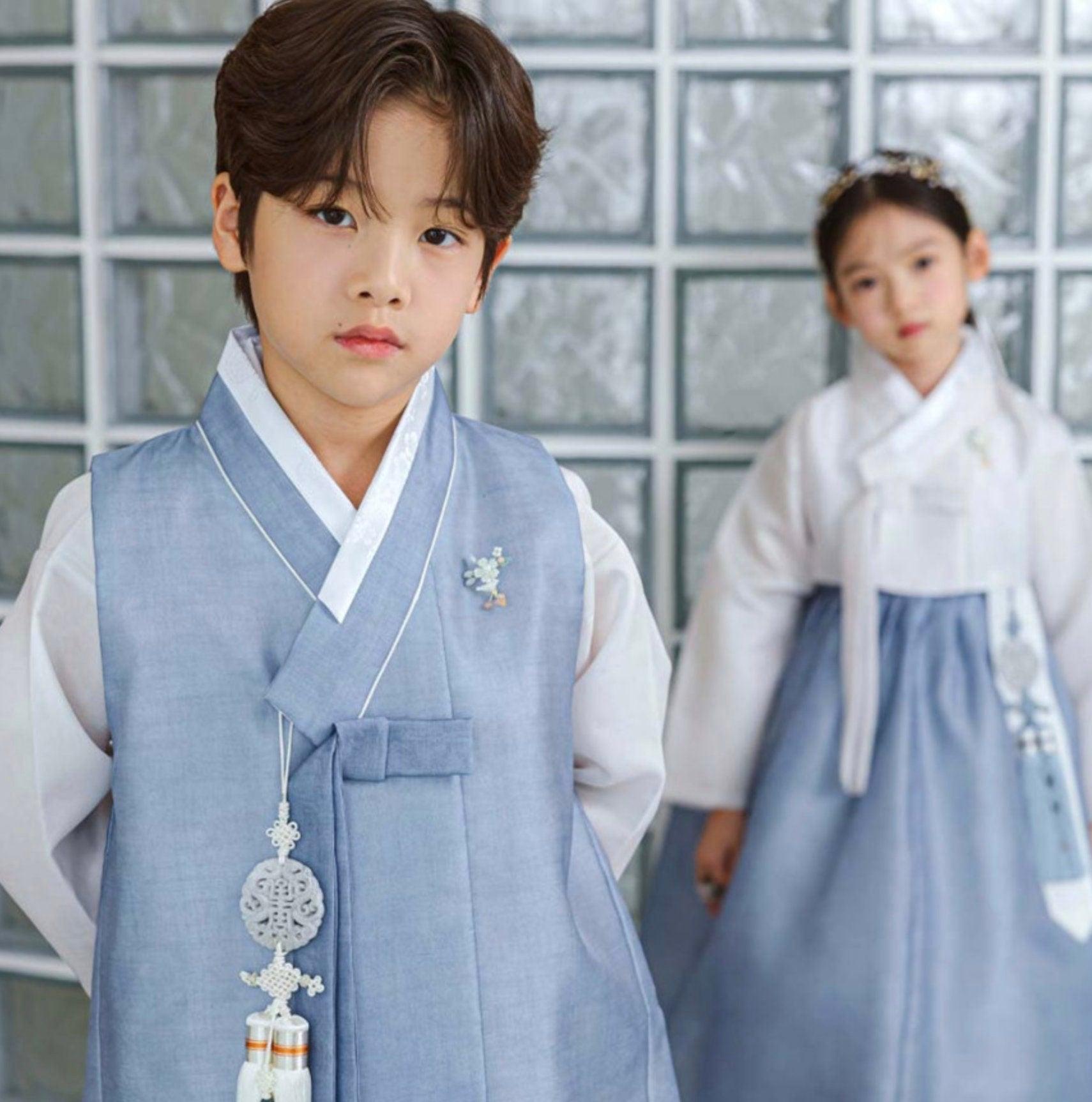 Jaehee Blue L.Beige Boy Hanbok (100D-10YR) - Native Korean