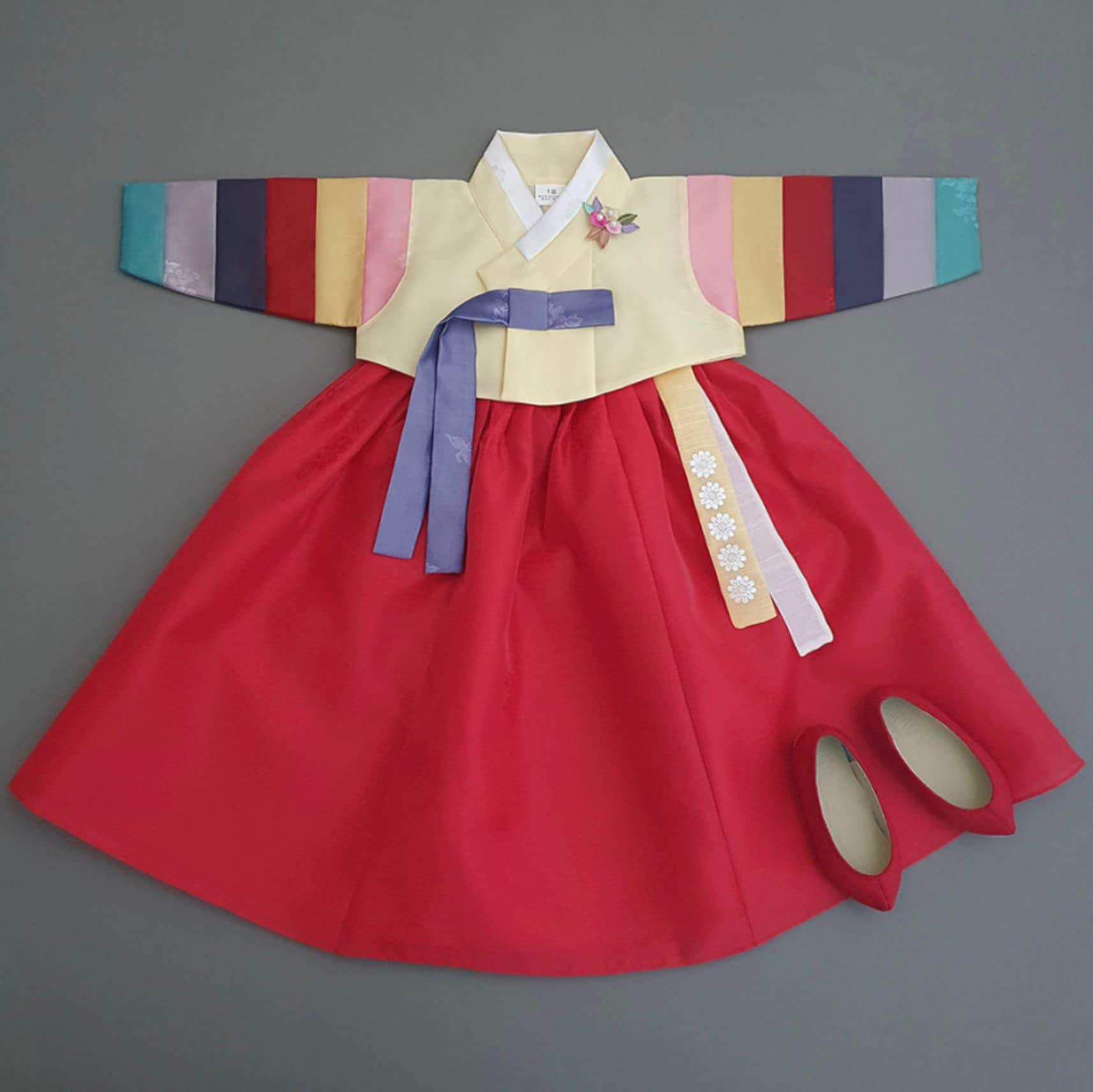 Jeongdam Yellow Jeogori Red Girl Hanbok (100D-10YR) - Native Korean