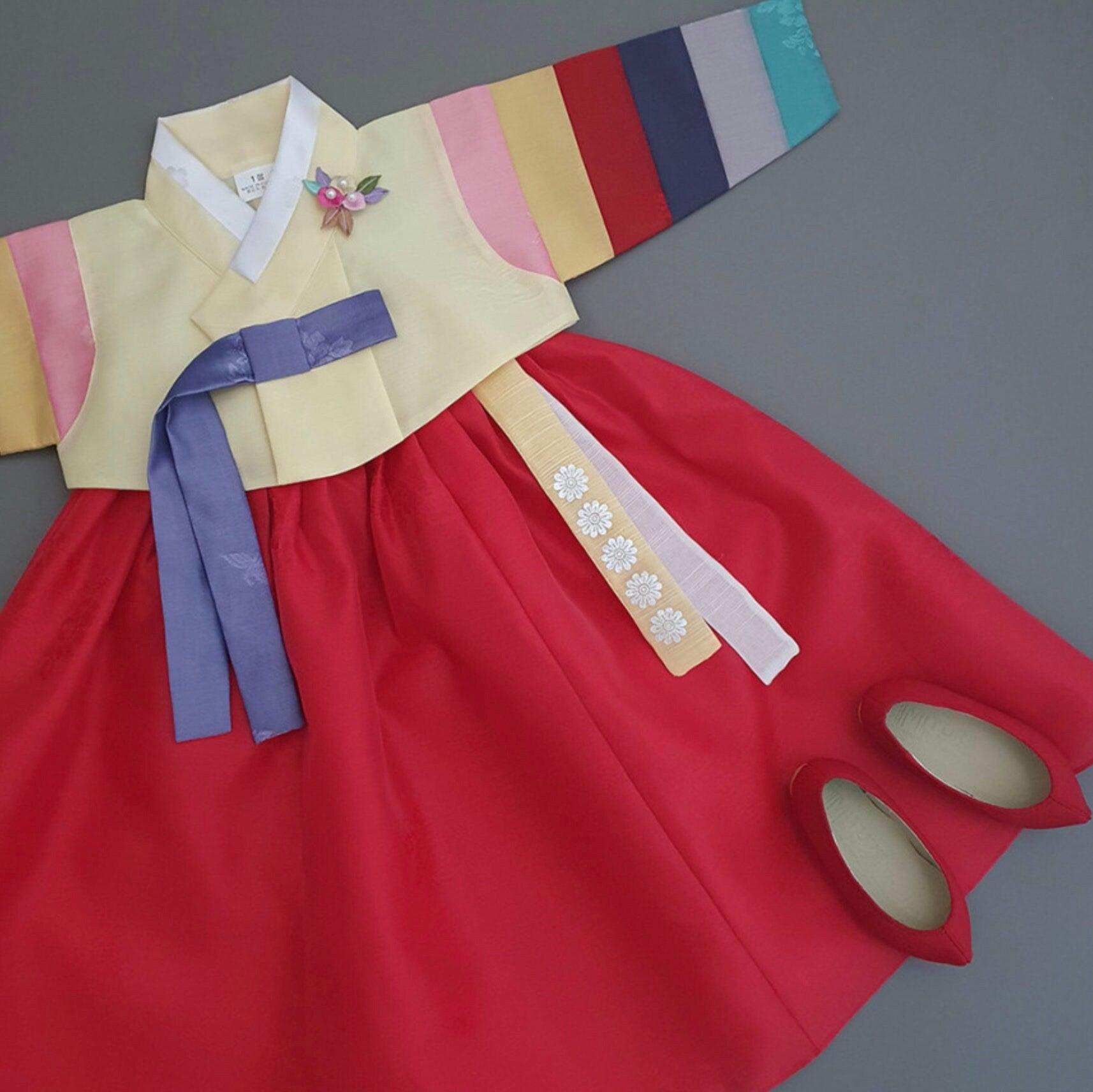 Jeongdam Yellow Jeogori Red Girl Hanbok (100D-10YR) - Native Korean