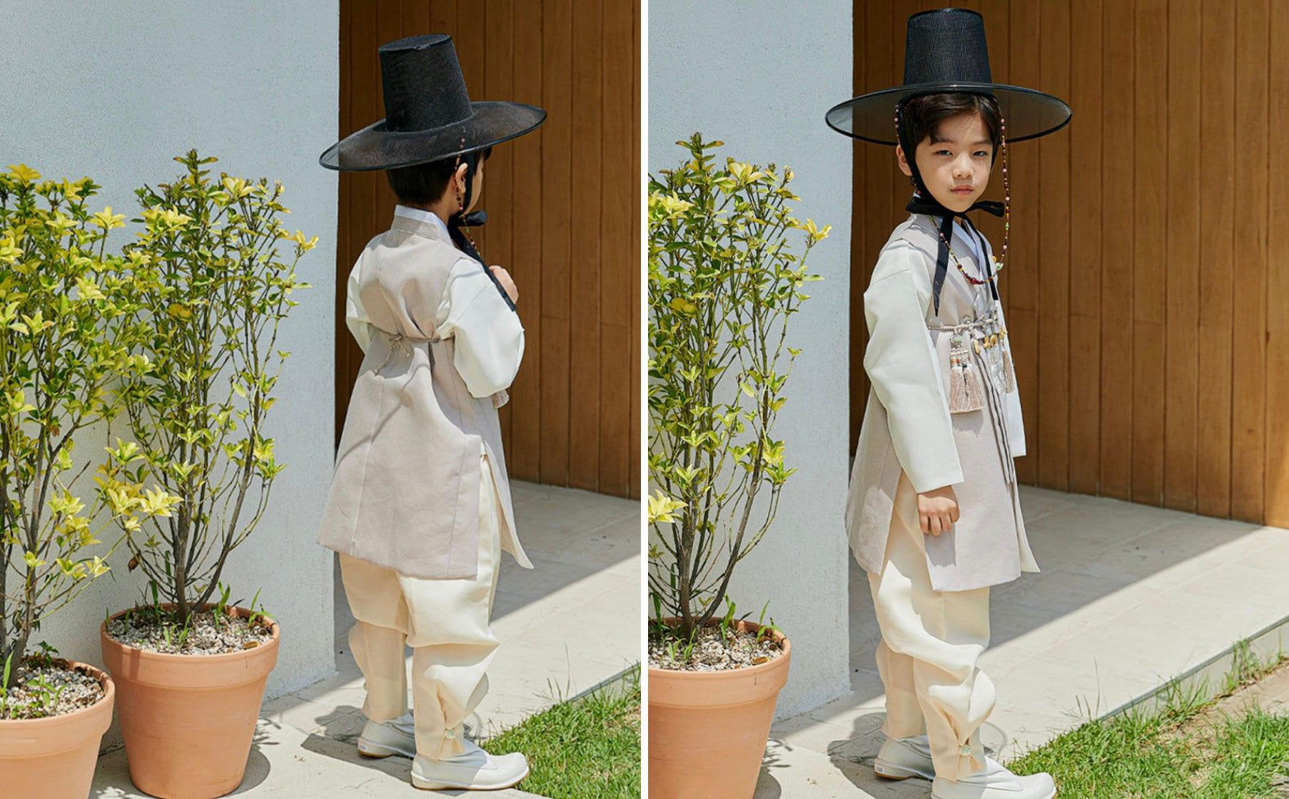 Jeongwoo D.Beige Solid Boy Hanbok (100D-15YR) - Native Korean