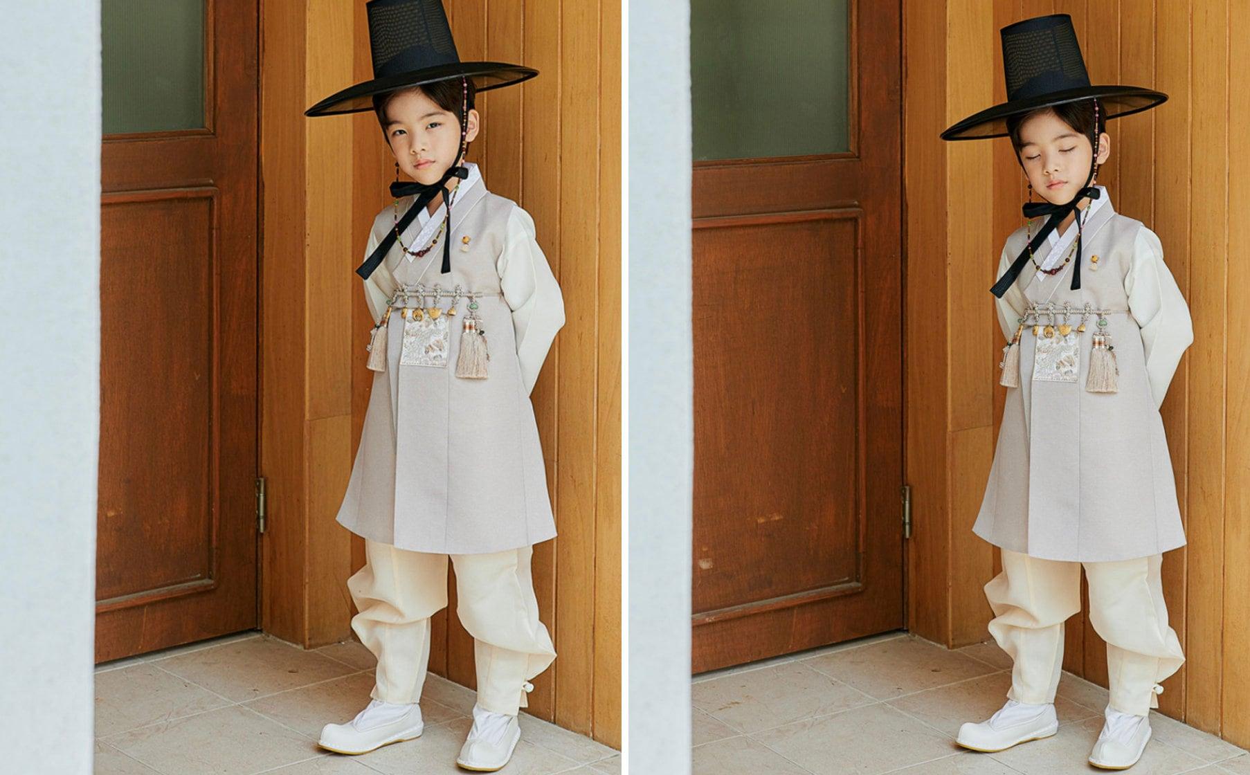 Jeongwoo D.Beige Solid Boy Hanbok (100D-15YR) - Native Korean