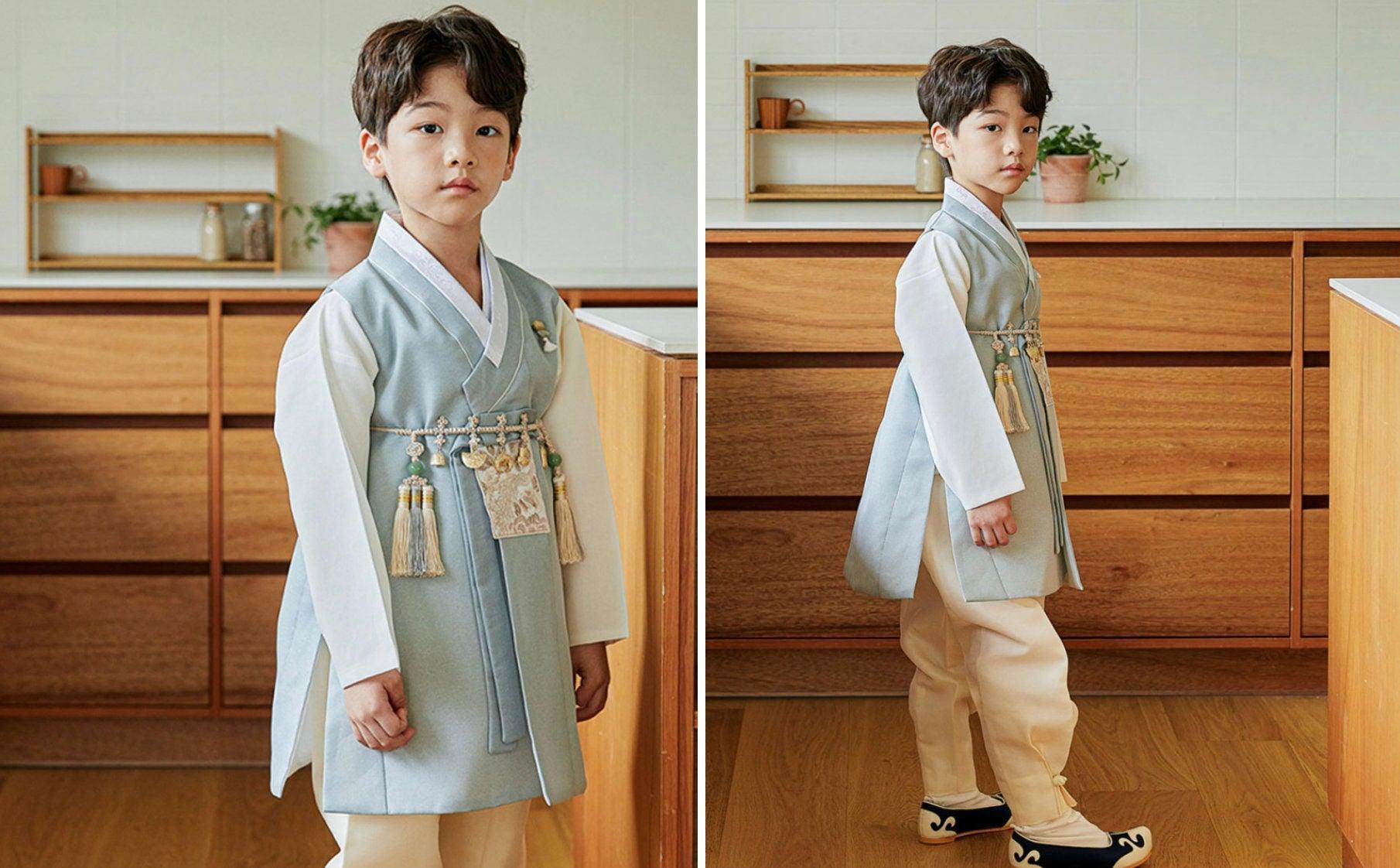 Jeongwoo D.Sky Solid Beige Boy Hanbok (100D-15YR) - Native Korean