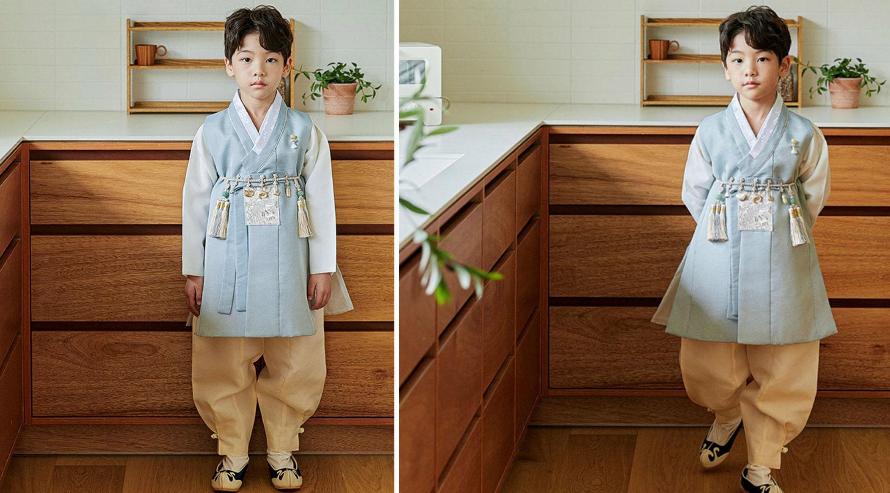 Jeongwoo D.Sky Solid Beige Boy Hanbok (100D-15YR) - Native Korean