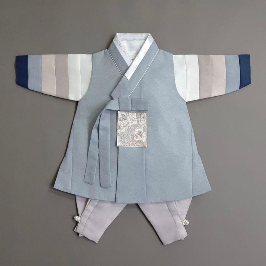Jeongwoo D.Sky Stripe Pink Gray Boy Hanbok (100D-15YR) - Native Korean