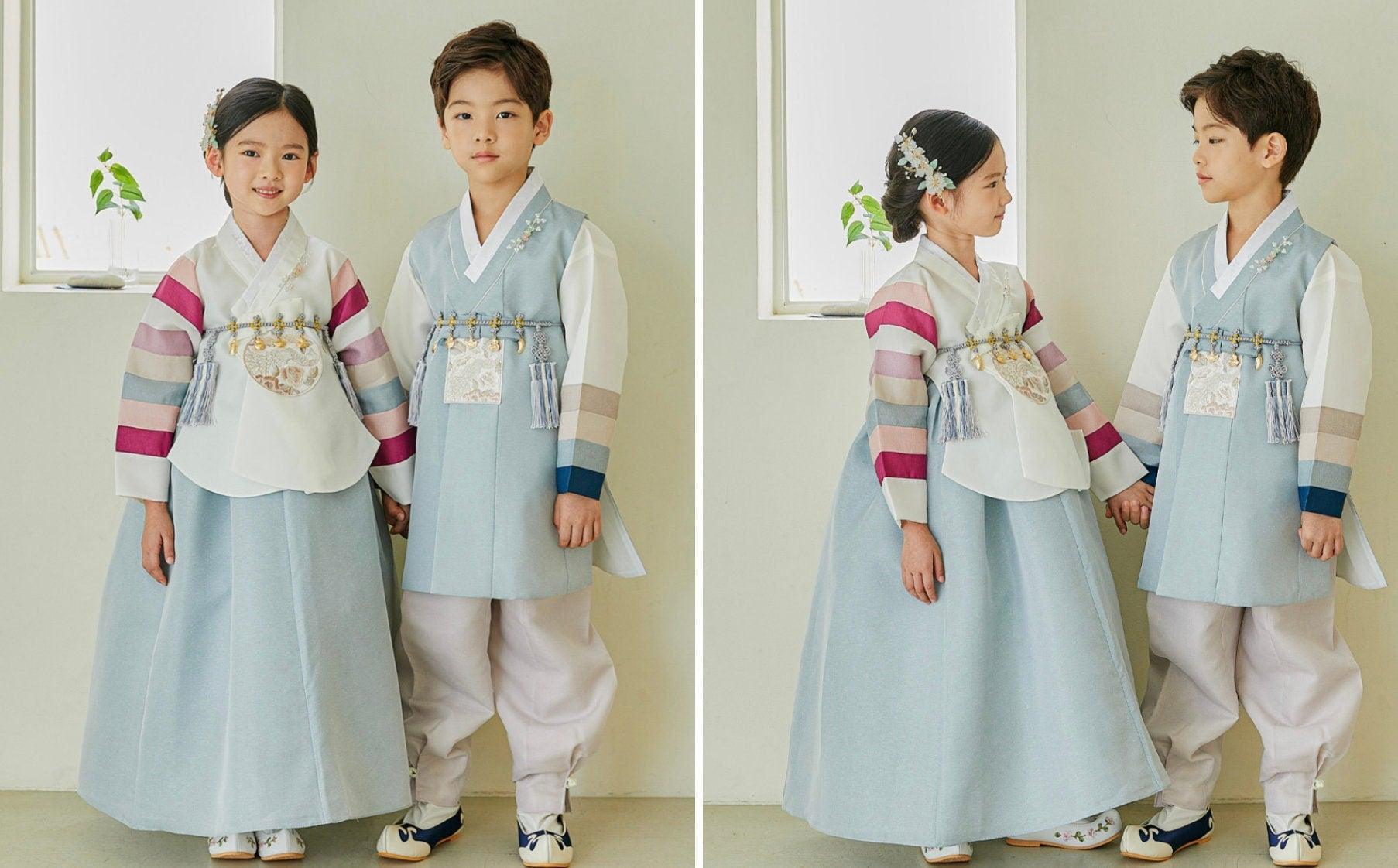 Jeongwoo D.Sky Stripe Pink Gray Boy Hanbok (100D-15YR) - Native Korean