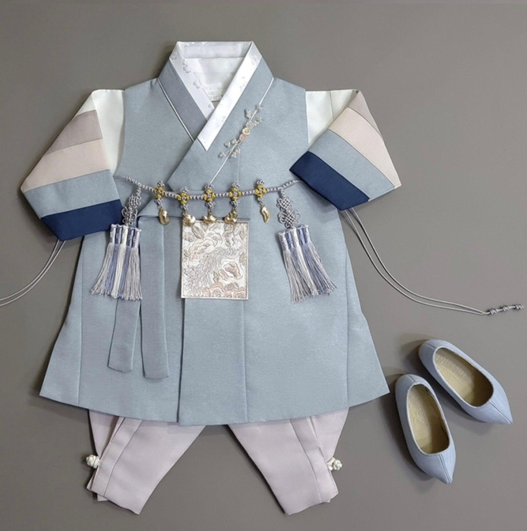 Jeongwoo D.Sky Stripe Pink Gray Boy Hanbok (100D-15YR) - Native Korean