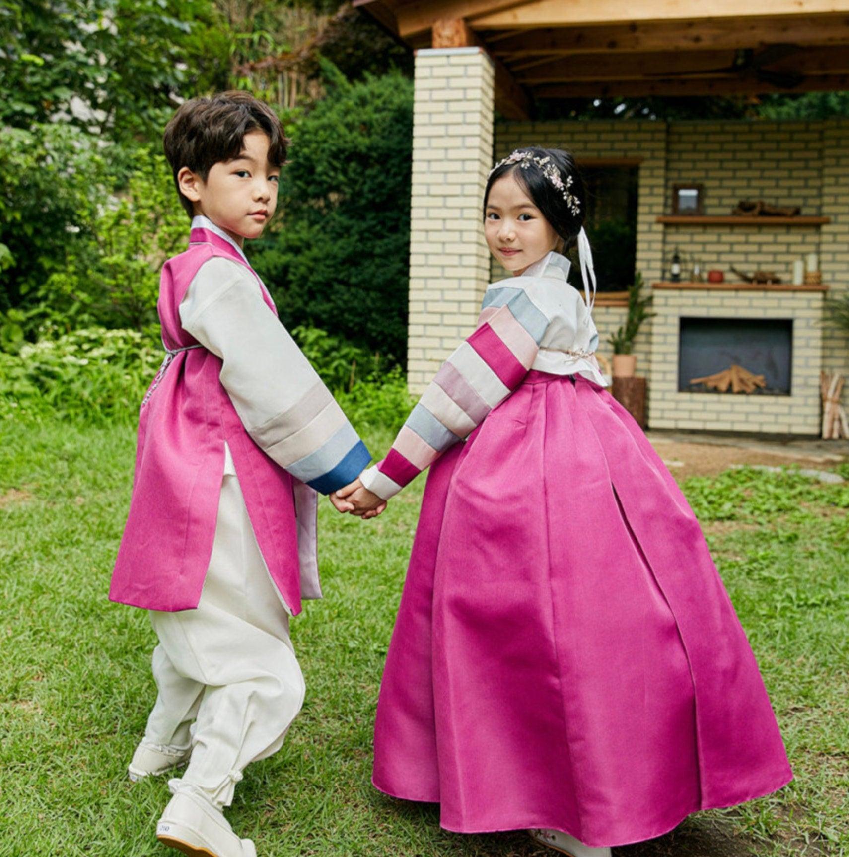 Jeongwoo Magenta Stripe Ivory Boy Hanbok (100D-15YR) - Native Korean