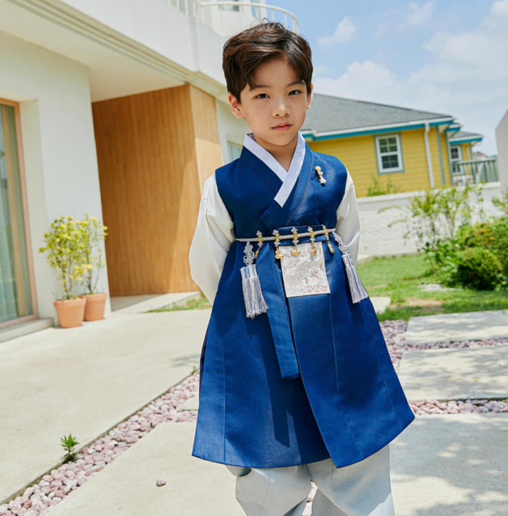 Jeongwoo Navy Solid Boy Hanbok (100D-15YR) - Native Korean