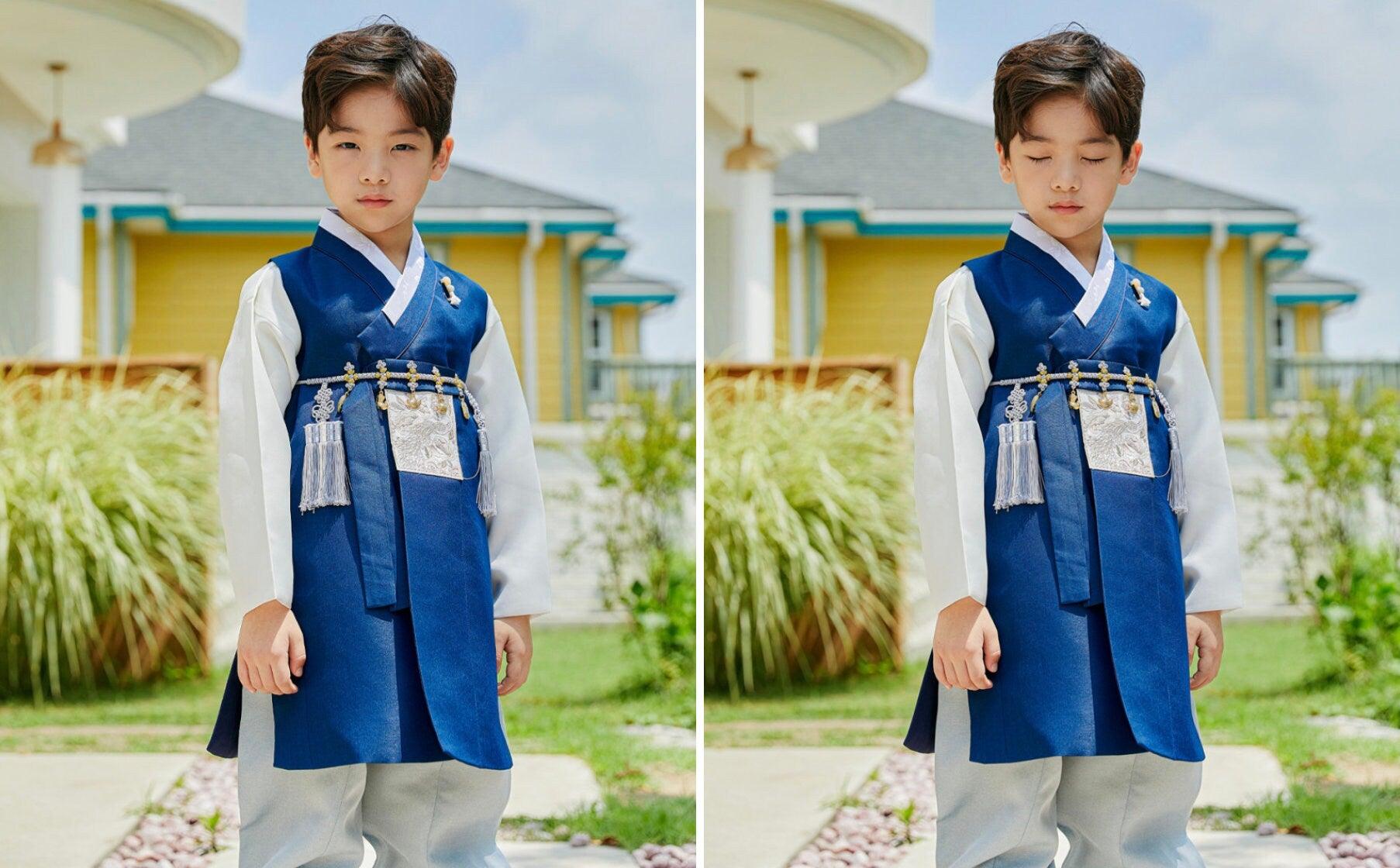 Jeongwoo Navy Solid Boy Hanbok (100D-15YR) - Native Korean