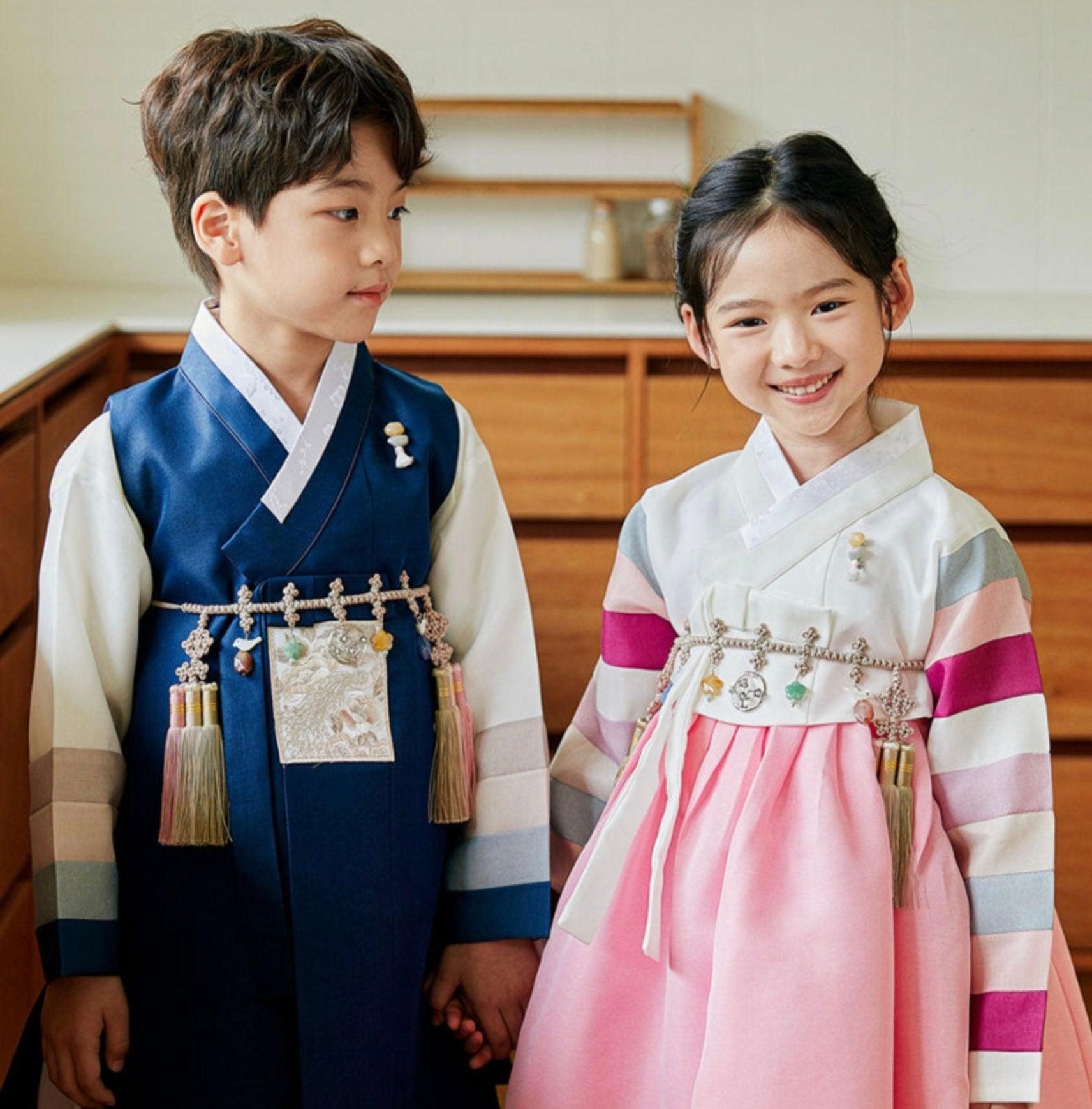 Jeongwoo Navy Stripe Boy Hanbok (100D-15YR) - Native Korean