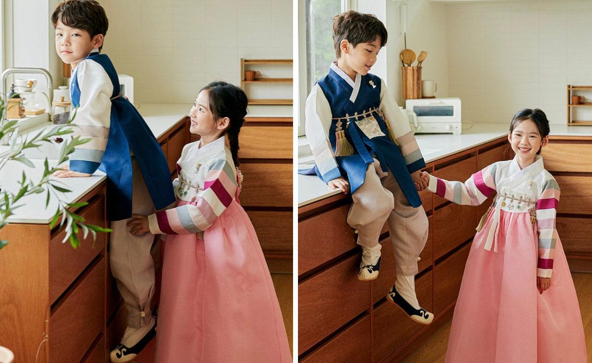 Jeongwoo Navy Stripe Boy Hanbok (100D-15YR) - Native Korean