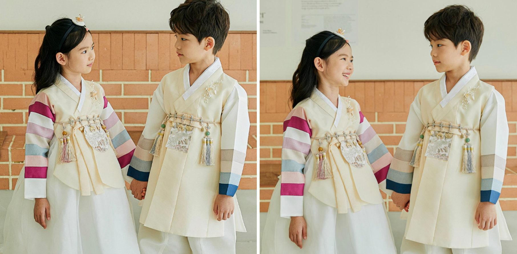 Jeongwoo Yellow Stripe Ivory Boy Hanbok (100D-15YR) - Native Korean