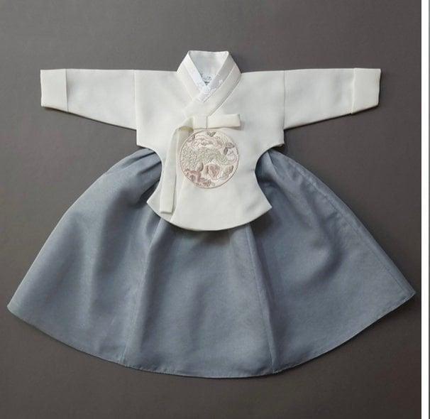 Jeongyun White D.Sky Skirt Girl Hanbok (100D-15YR) - Native Korean