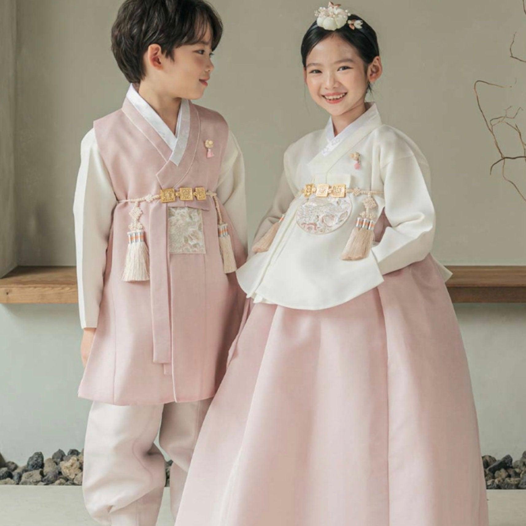 Jeongyun White Indie Pink Skirt Girl Hanbok (100D-15YR) - Native Korean