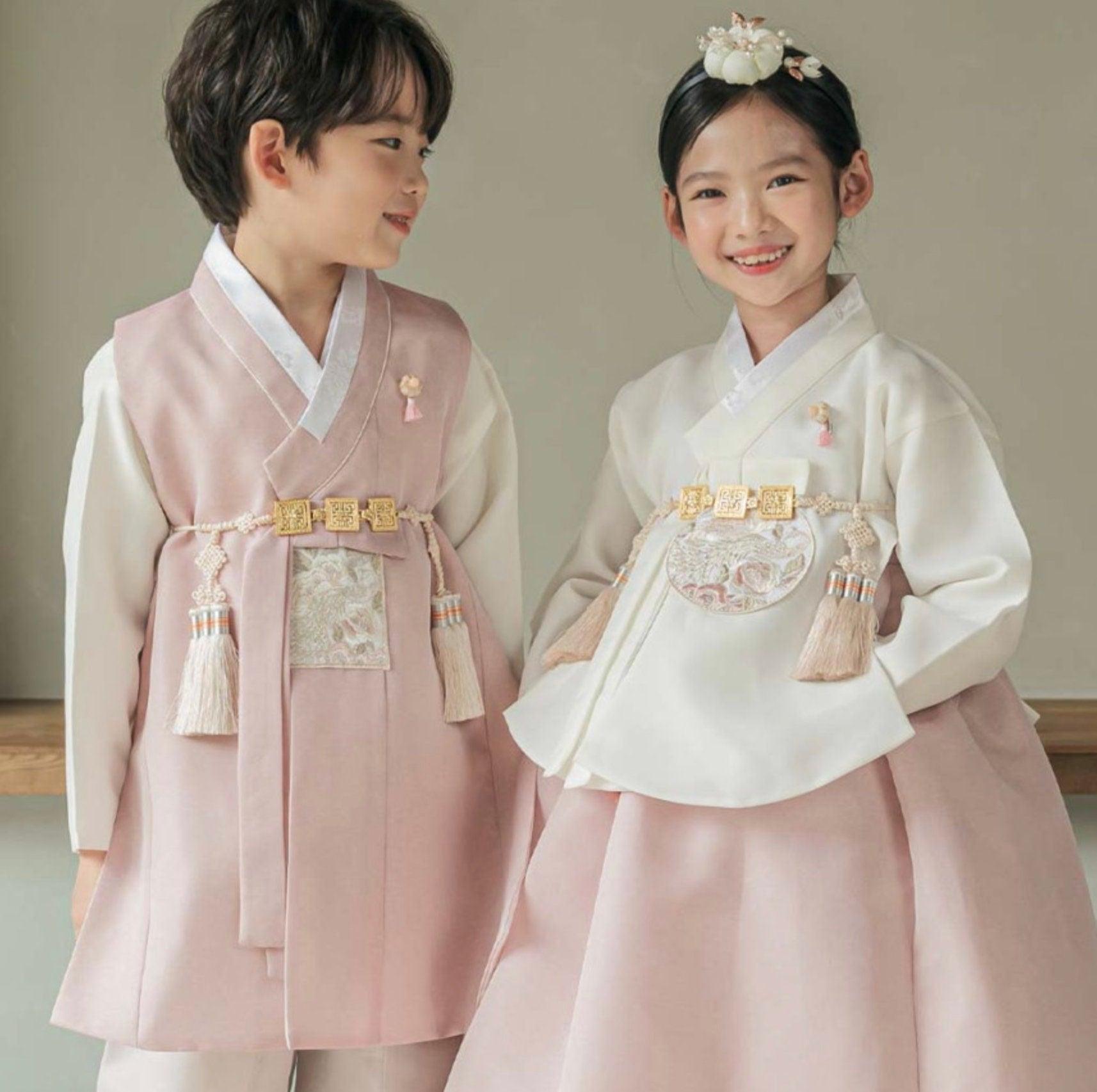 Jeongyun White Indie Pink Skirt Girl Hanbok (100D-15YR) - Native Korean