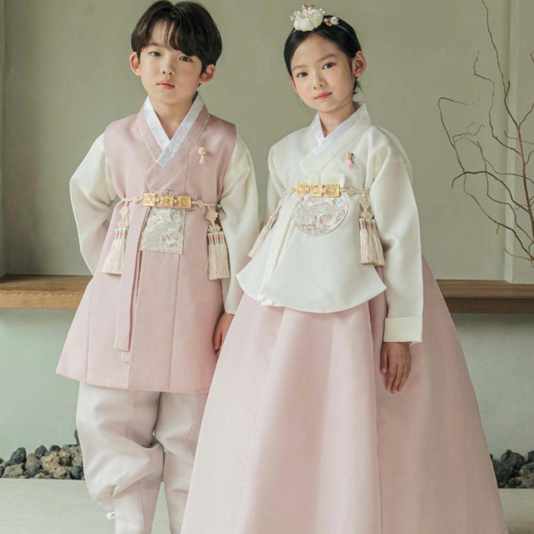 Jeongyun White Indie Pink Skirt Girl Hanbok (100D-15YR) - Native Korean