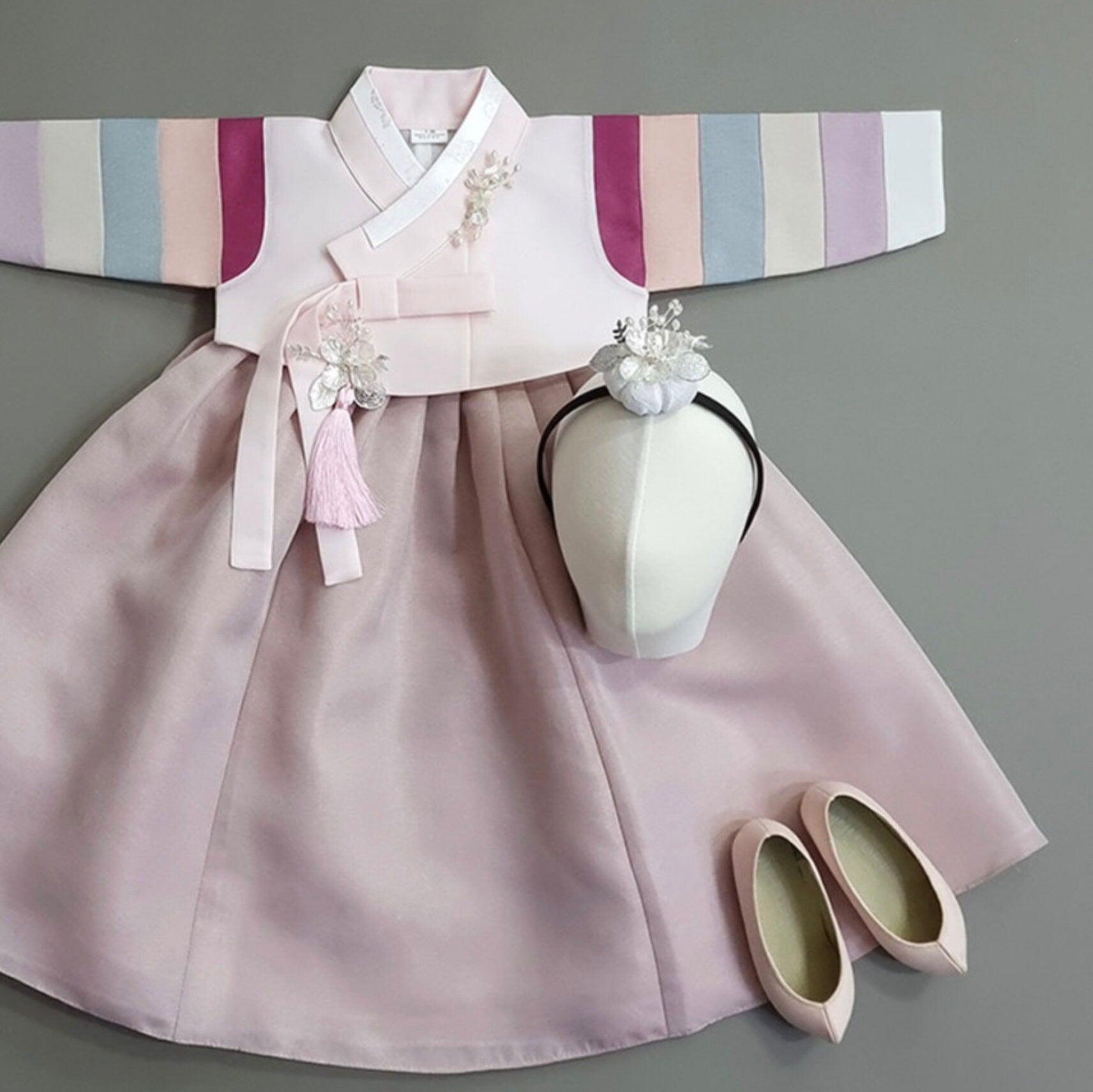 Jeongyun Stripe Indie Pink Skirt Girl Hanbok (100D-15YR) - Native Korean