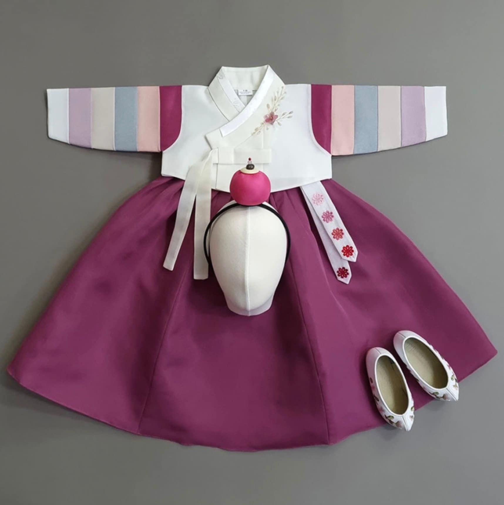 Jeongyun Stripe Magenta Skirt Girl Hanbok (100D-15YR) - Native Korean