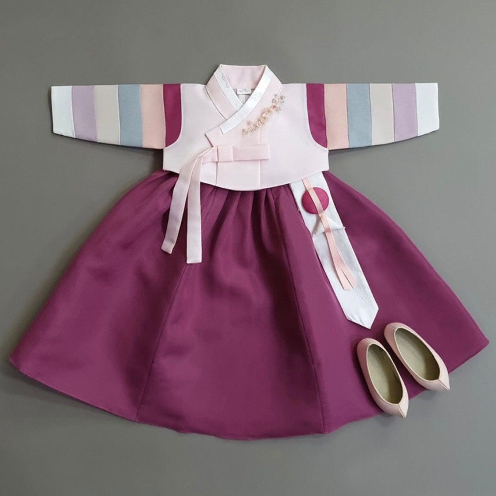 Jeongyun Stripe Magenta Skirt Girl Hanbok (100D-15YR) - Native Korean