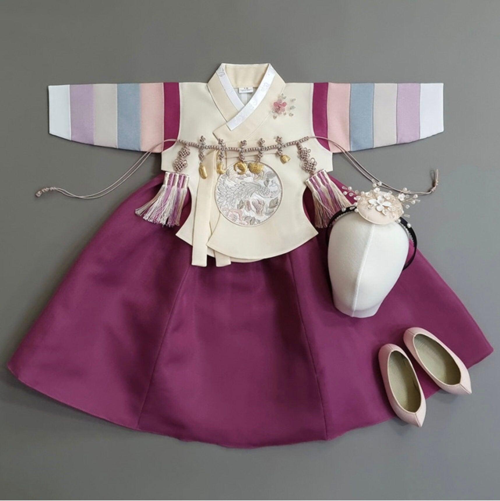 Jeongyun Stripe Magenta Skirt Girl Hanbok (100D-15YR) - Native Korean