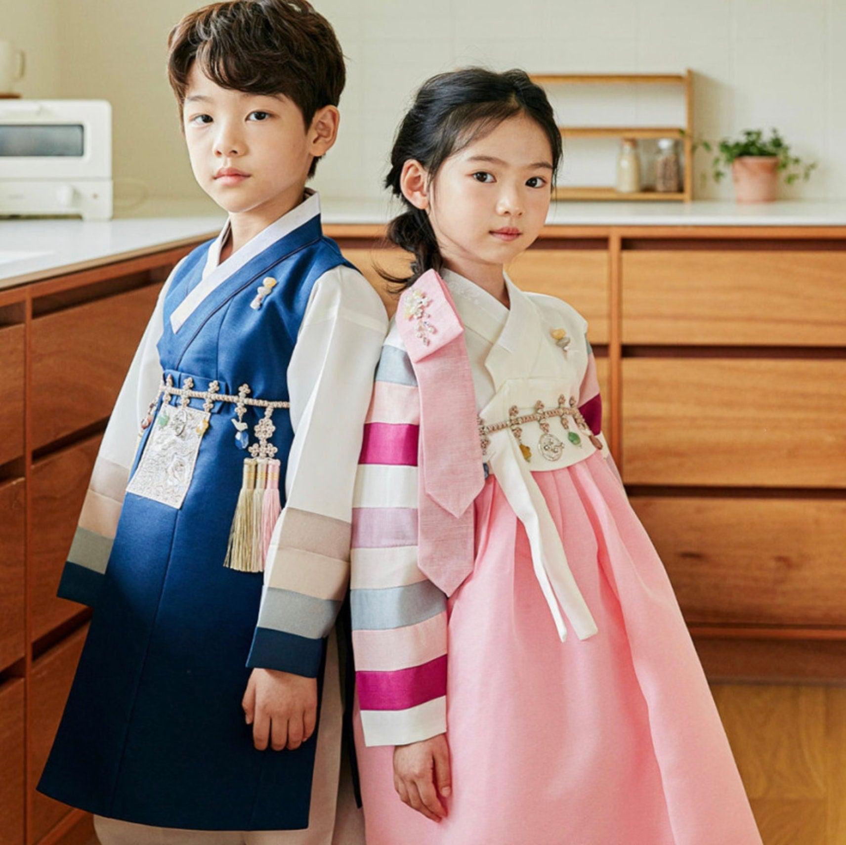 Jeongyun Stripe White Pink Skirt Girl Hanbok (100D-15YR) - Native Korean