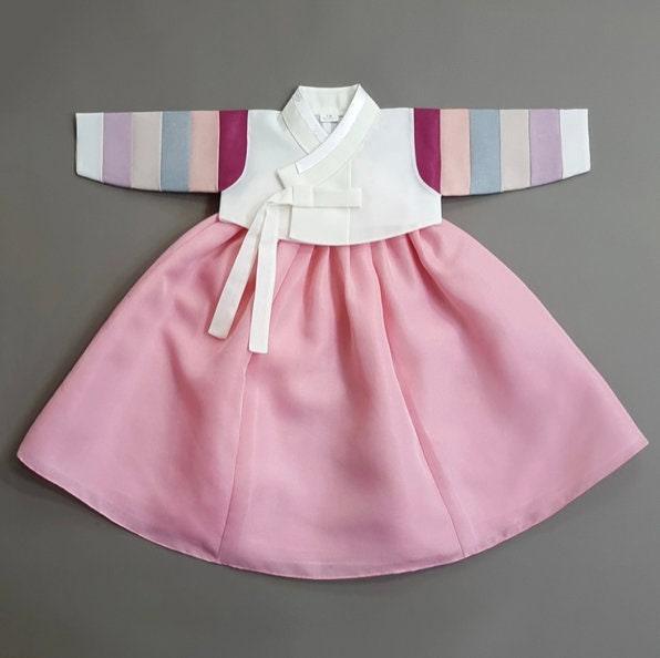 Jeongyun Stripe White Pink Skirt Girl Hanbok (100D-15YR) - Native Korean