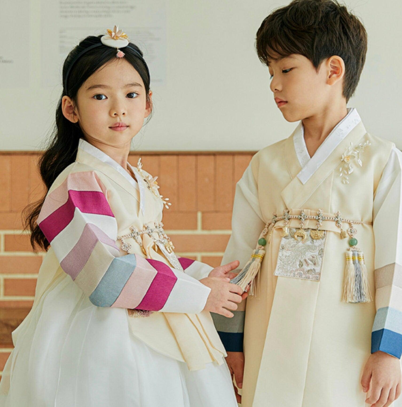 Jeongyun Stripe Yellow White Skirt Girl Hanbok (100D-15YR) - Native Korean