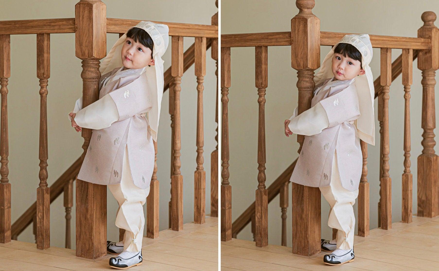 Joon D.Beige Foil Beige Boy Hanbok (100D-10YR) - Native Korean
