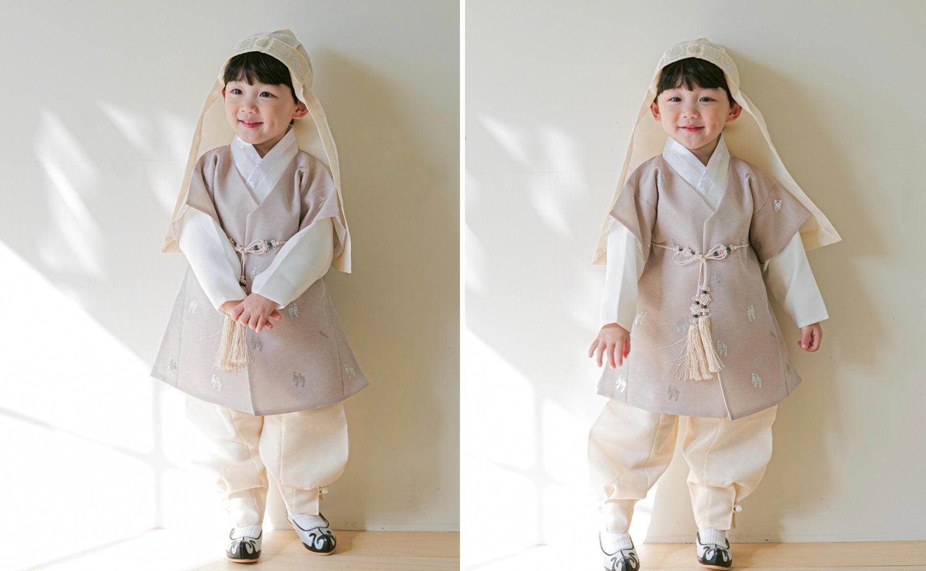 Joon D.Beige Foil Beige Boy Hanbok (100D-10YR) - Native Korean