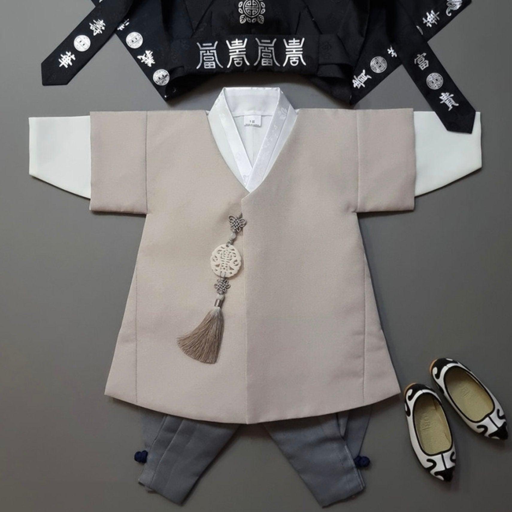 Joon D.Beige Solid Gray Boy Hanbok (100D-10YR) - Native Korean