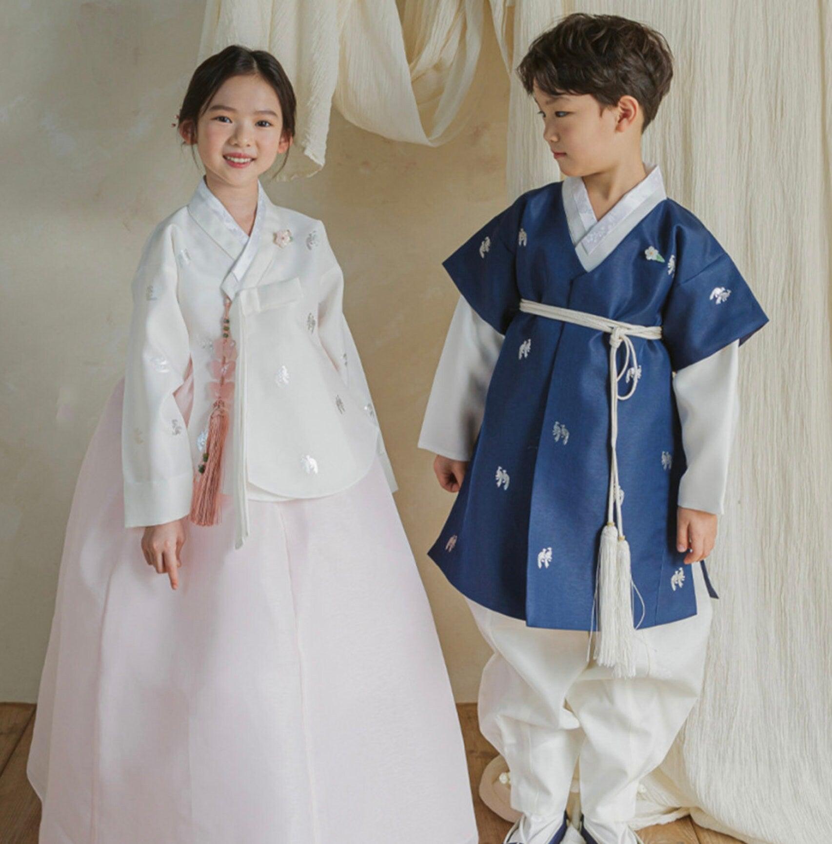 Joon Navy Foil 5 Color Pants Boy Hanbok (100D-10YR) - Native Korean