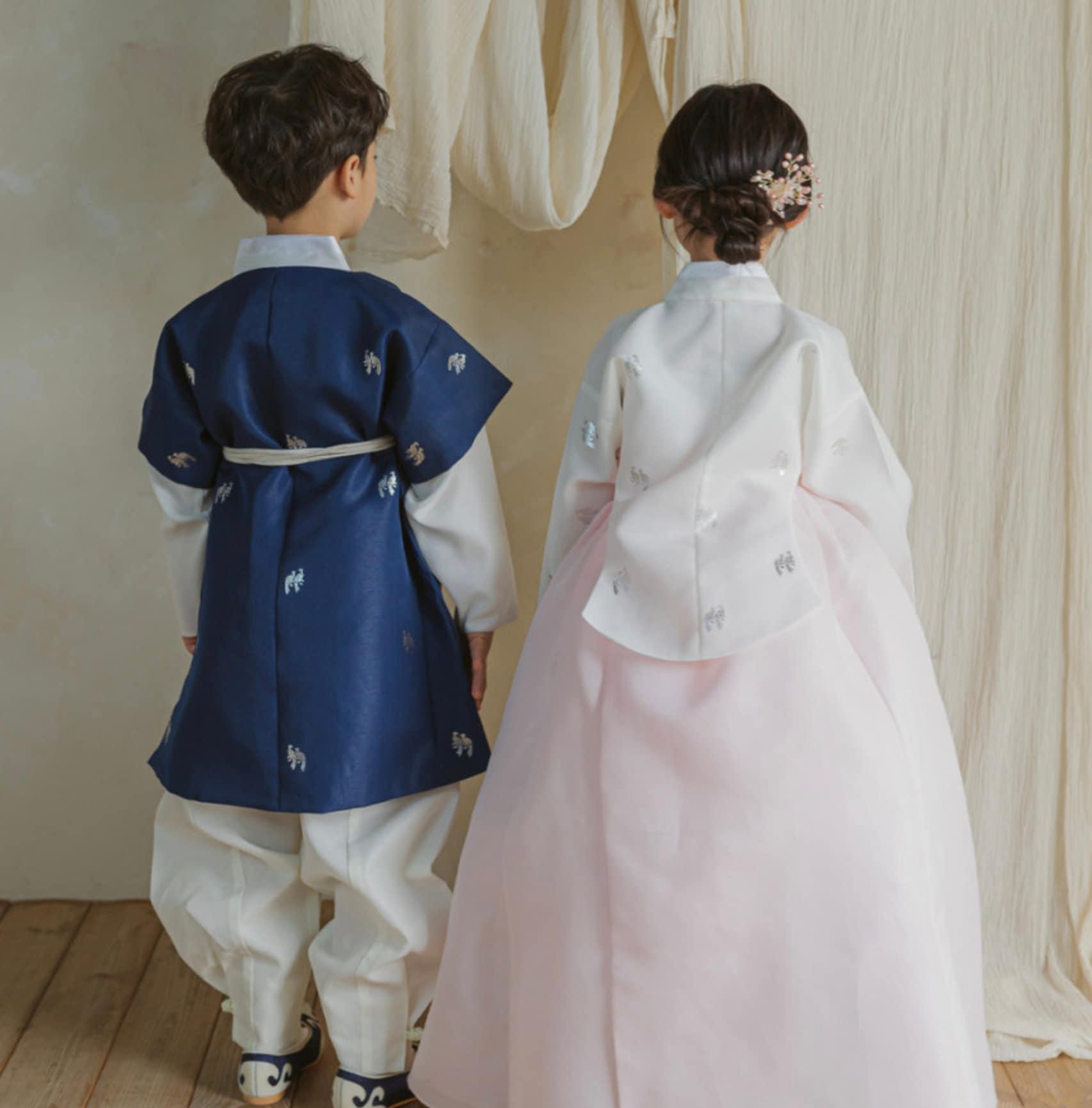 Joon Navy Foil 5 Color Pants Boy Hanbok (100D-10YR) - Native Korean