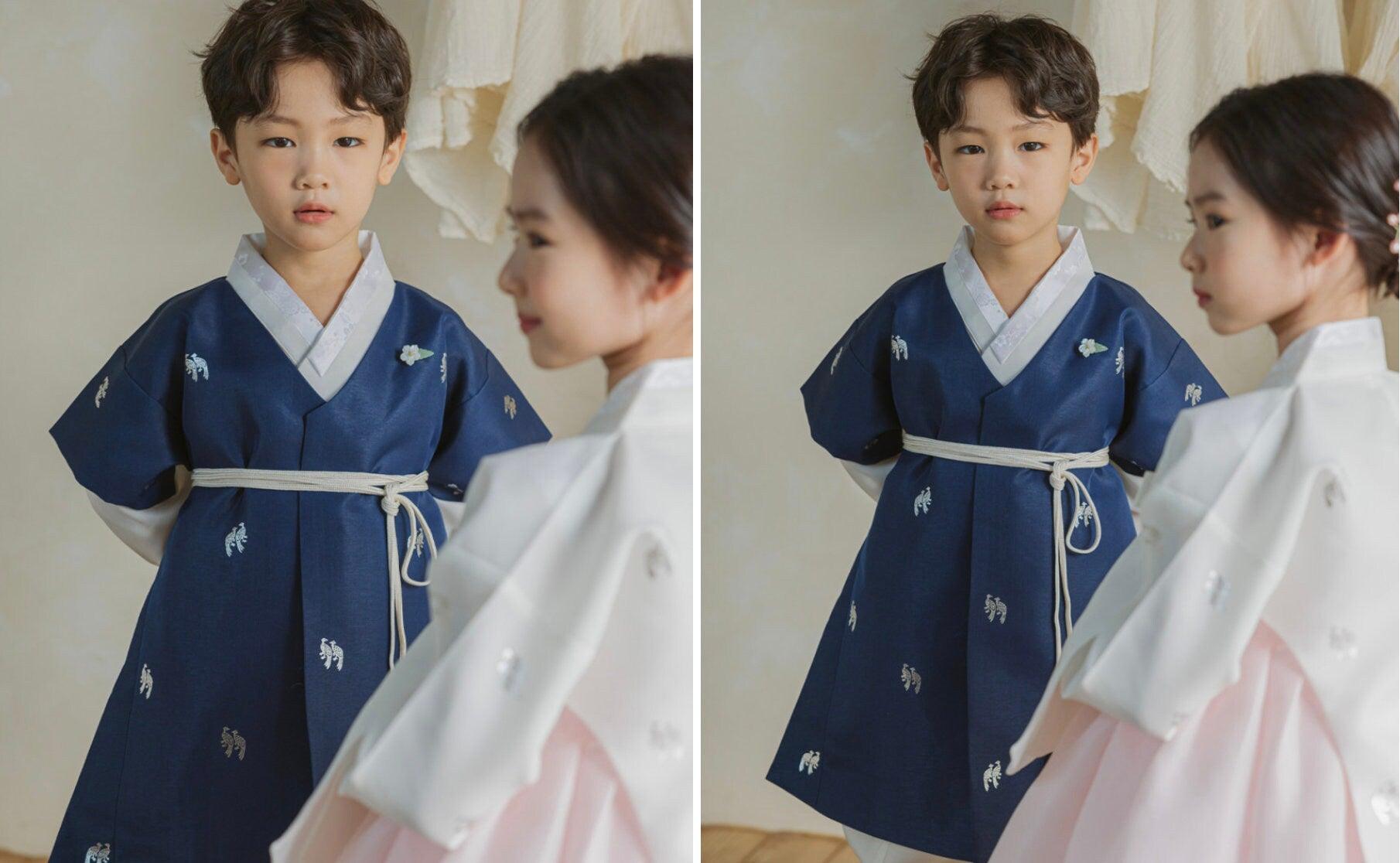 Joon Navy Foil 5 Color Pants Boy Hanbok (100D-10YR) - Native Korean