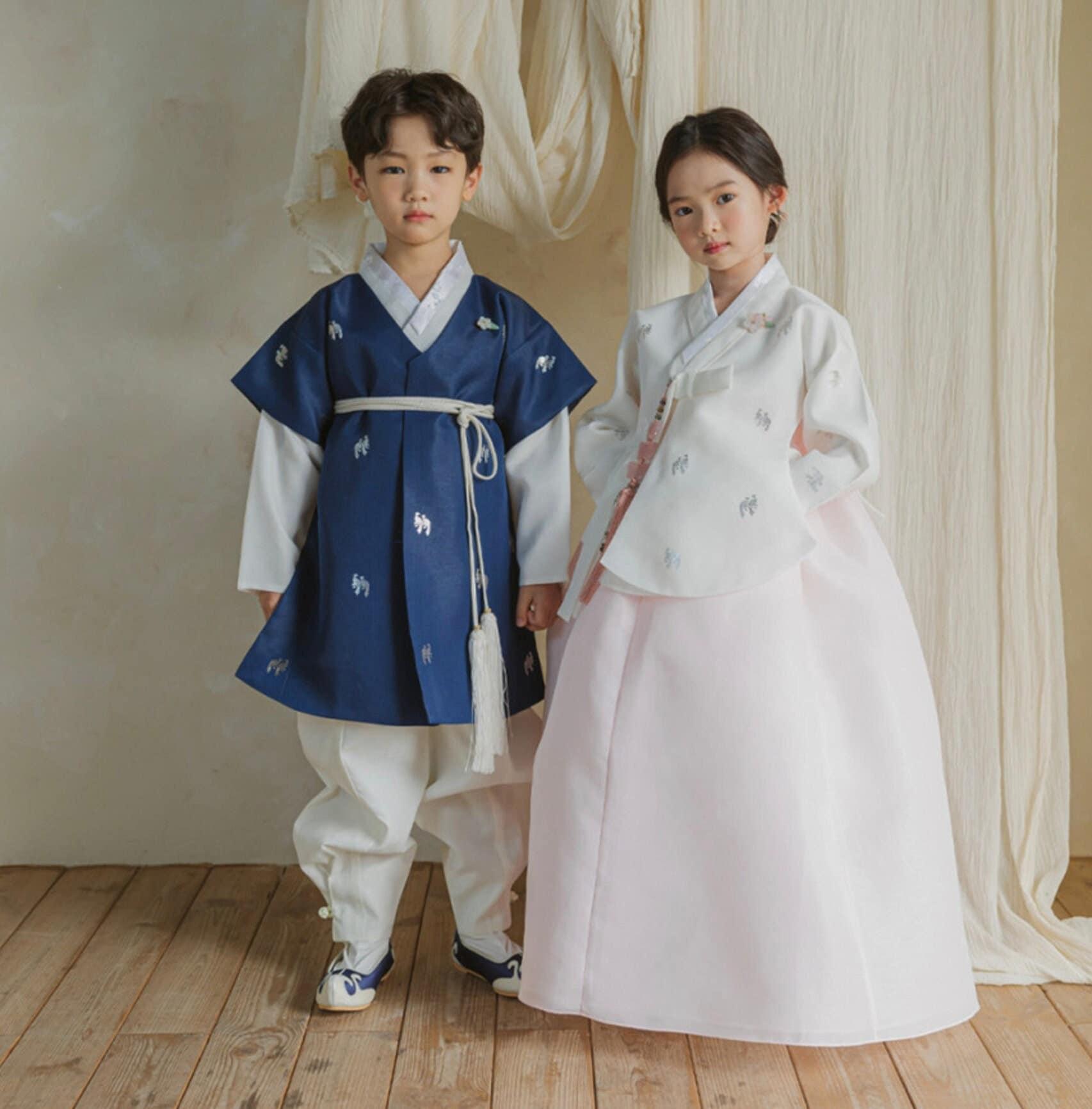 Joon Navy Ivory Foil Boy Hanbok (100D-10YR) - Native Korean