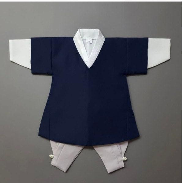 Joon Navy Solid Beige Boy Hanbok (100D-10YR) - Native Korean