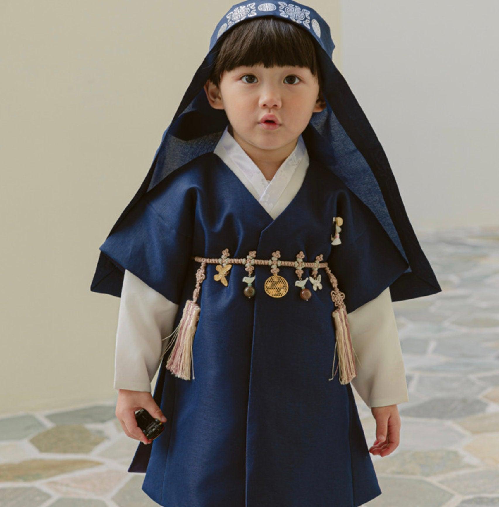 Joon Navy Solid Beige Boy Hanbok (100D-10YR) - Native Korean