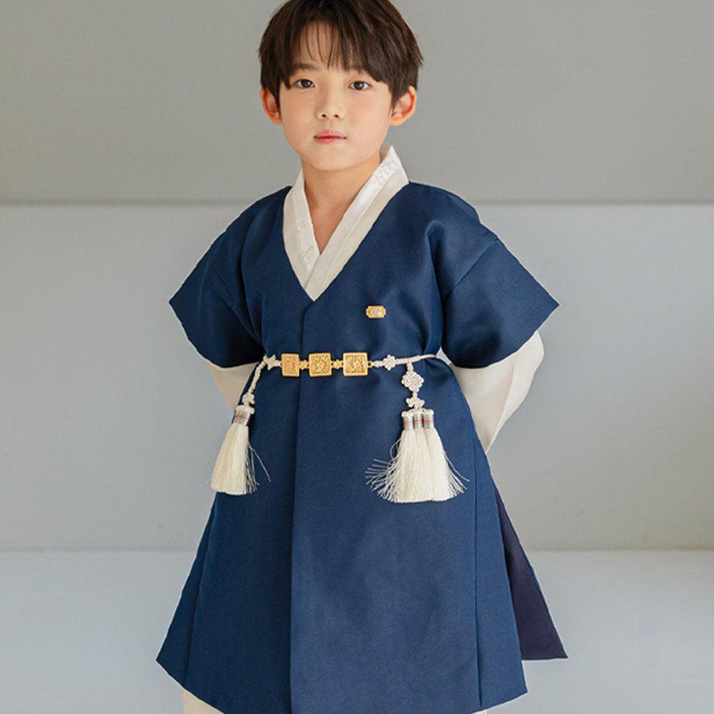 Joon Navy Solid Ivory Boy Hanbok (100D-10YR) - Native Korean