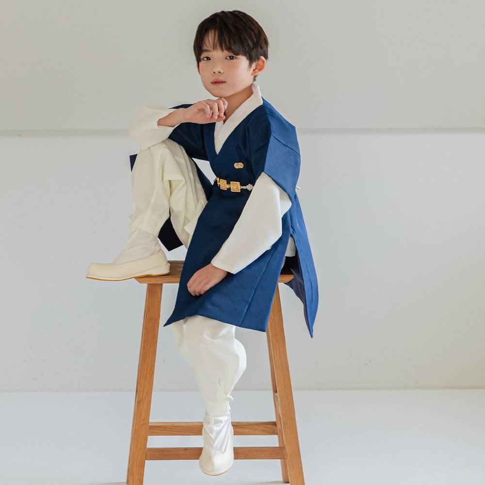 Joon Navy Solid Ivory Boy Hanbok (100D-10YR) - Native Korean