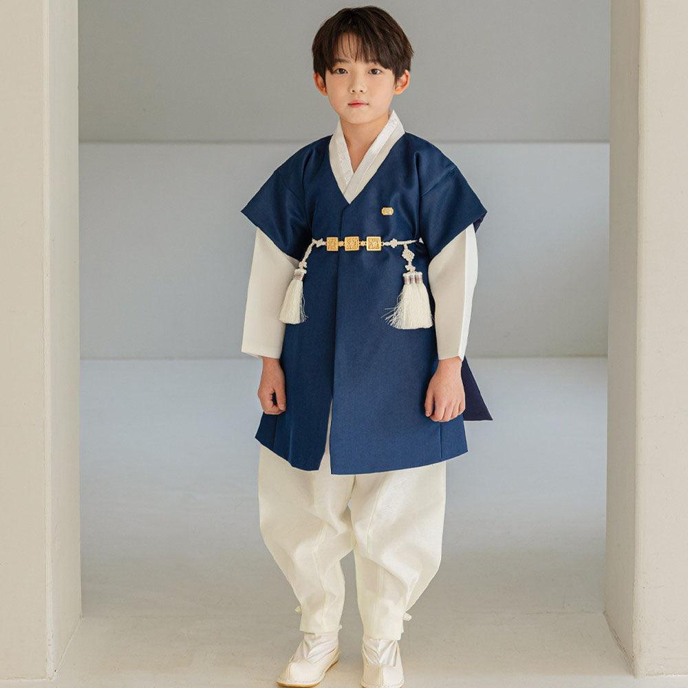 Joon Navy Solid Ivory Boy Hanbok (100D-10YR) - Native Korean