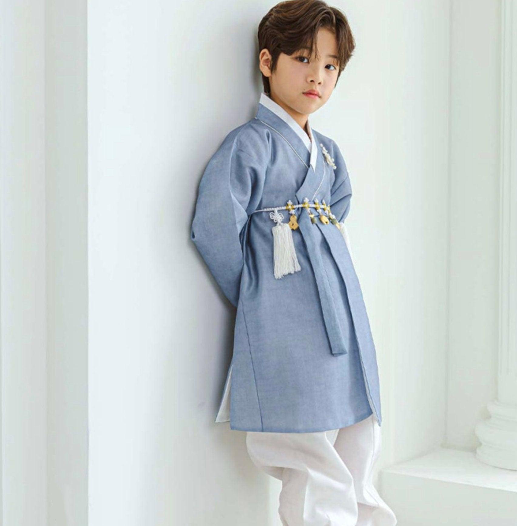 Joonhee Blue Light Beige Boy Hanbok (100D-10YR) - Native Korean