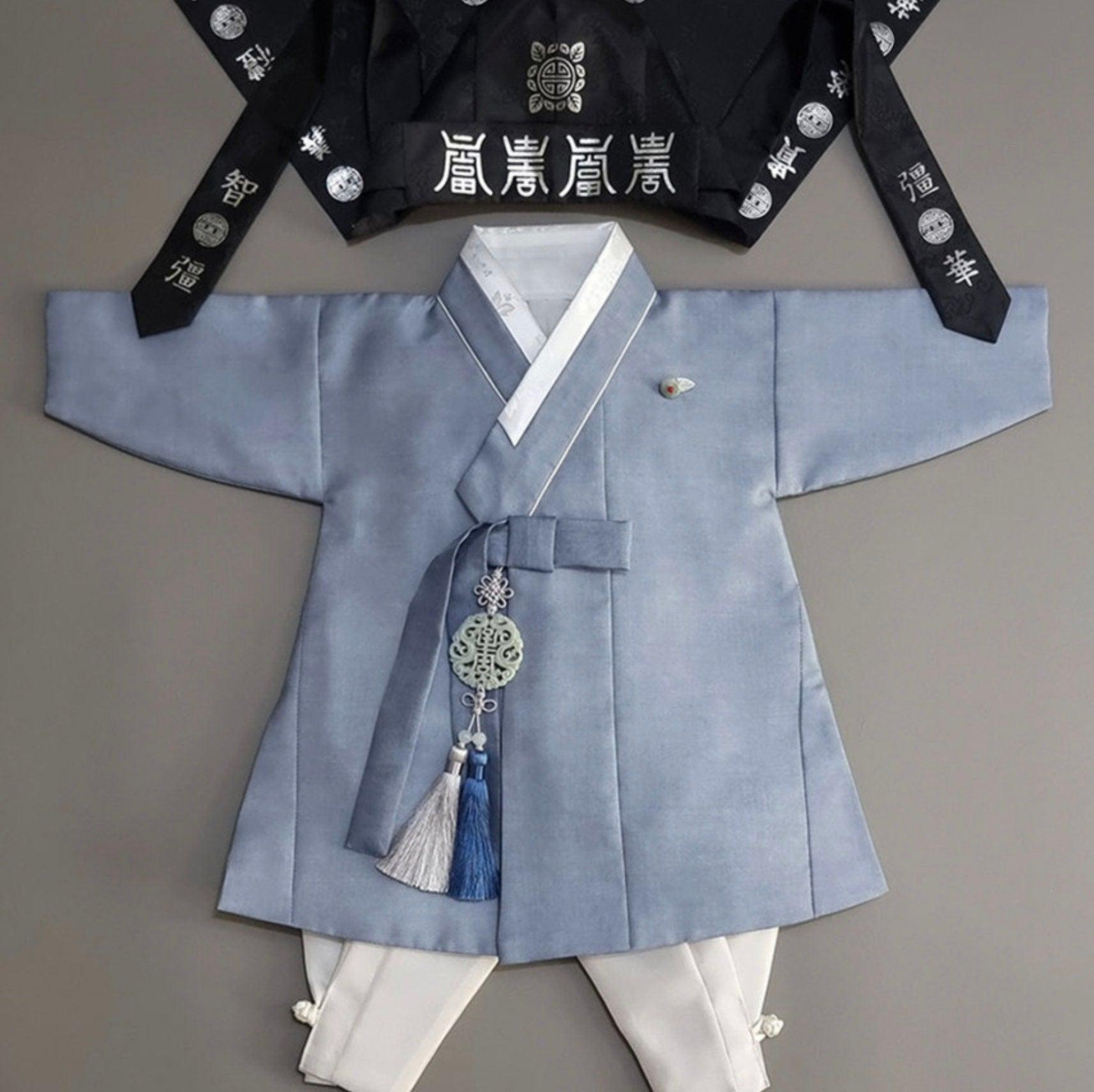 Joonhee Blue Light Beige Boy Hanbok (100D-10YR) - Native Korean