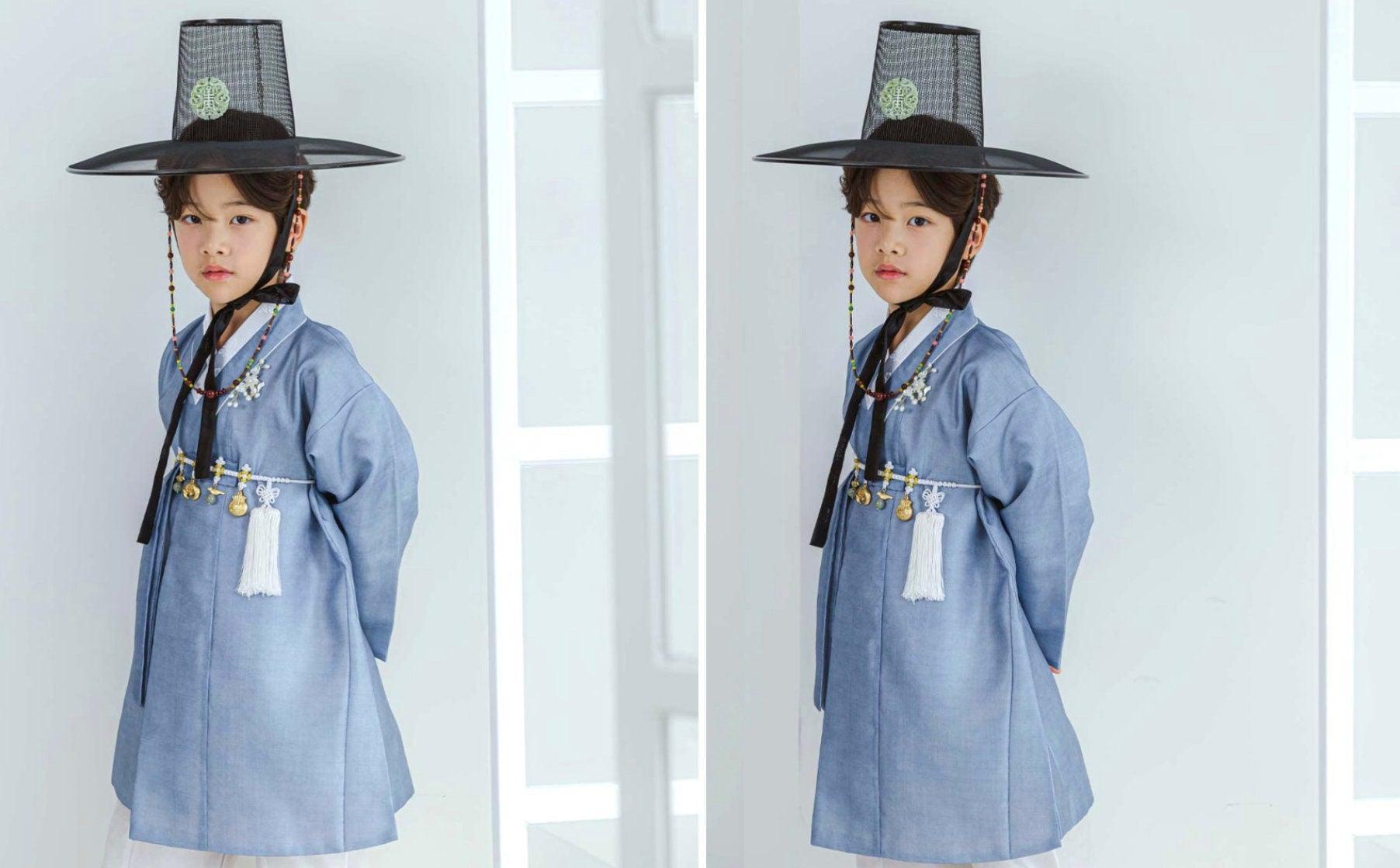 Joonhee Blue Light Beige Boy Hanbok (100D-10YR) - Native Korean